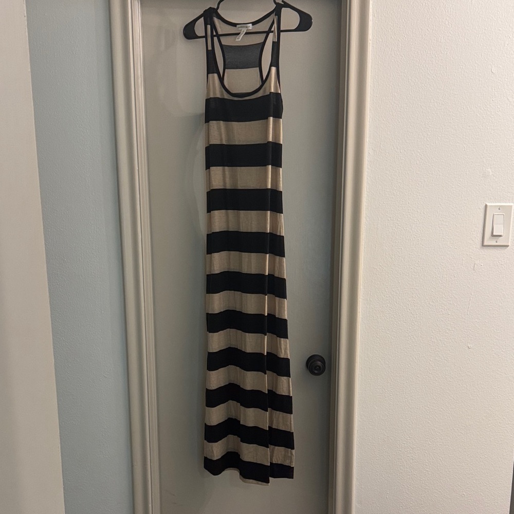 Ambiance Black and Tan Striped Maxi Dress